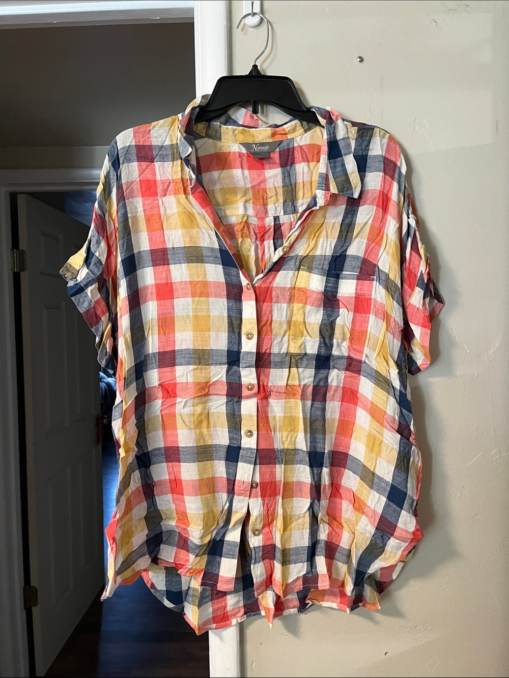 Natural Reflections Plaid Button-Down Shirt in Red, Yellow & Blue